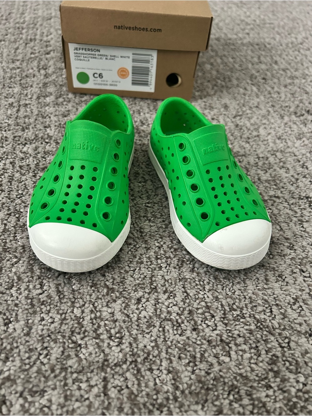 Native Kids Slip-On Water Shoes in Bright Green with White Toe
